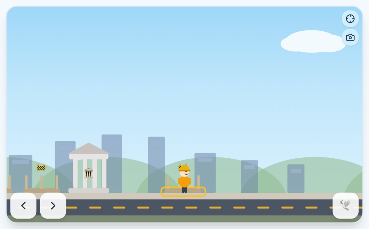 City Streets in Creative mode: a character standing on a street with houses going up beside the road